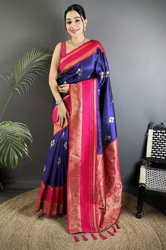 voilet soft silk blend woven dual zari work banarasi saree