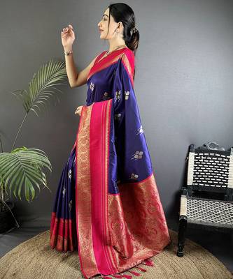 voilet soft silk blend woven dual zari work banarasi saree 2