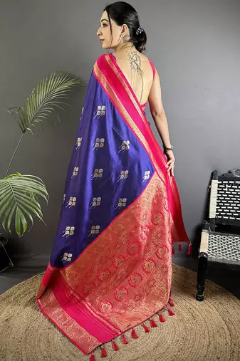 voilet soft silk blend woven dual zari work banarasi saree