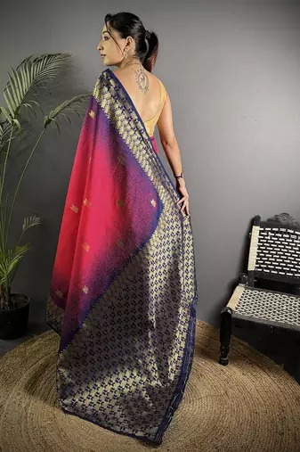 red silk blend ikkat gold zari weaving handloom saree
