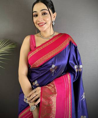 voilet soft silk blend woven dual zari work banarasi saree 4
