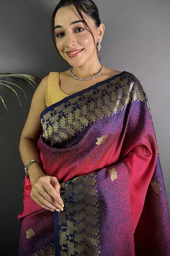 red silk blend ikkat gold zari weaving handloom saree