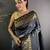 grey silk blend ikkat gold zari weaving handloom saree