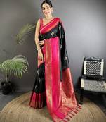 black soft silk blend woven dual zari work banarasi saree
