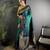turquoise silk blend ikkat gold zari weaving handloom saree
