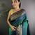 turquoise silk blend ikkat gold zari weaving handloom saree