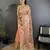 peach organza silk blend handloom banarasi saree with heavy khatali butta work