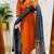 Floral embroidered orange v neck cotton kurta set with trouser & dupatta