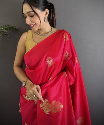 red lichi silk blend golen zari meena weaving banarasi saree 4