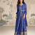 Royal blue chinnon silk set with heavy thread & sequin embroidery lace borders - Full Stitched free Size