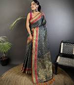navy blue soft silk blend zari weaving patola saree