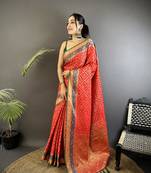 red soft silk blend zari weaving patola saree