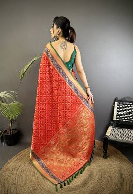 red soft silk blend zari weaving patola saree 4