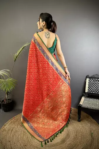 red soft silk blend zari weaving patola saree