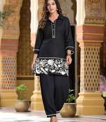 Floral embroidered black collar neck  rayon co-ord set