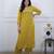 Floral embroidered yellow v neck cotton kurta set with trouser