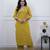 Floral embroidered yellow v neck cotton kurta set with trouser