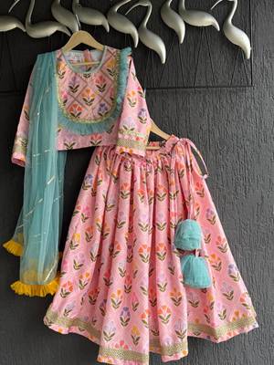 Pink Printed Cotton Silk Lehenga 1