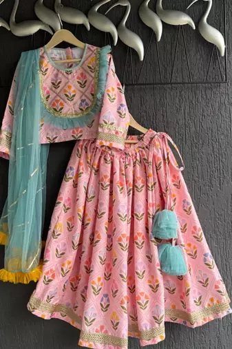 Pink Printed Cotton Silk Lehenga