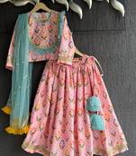 Pink Printed Cotton Silk Lehenga