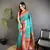 aqua green soft silk blend dual zari peacock butta worked banarasi saree 