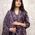 Floral embroidered purple v neck cotton kurta set with trouser and dupatta