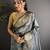 grey cotton silk blend banarasi golden zari weaving saree