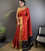 red soft cotton silk blend bhagalpuri stripes zari weaving saree