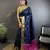 navy blue soft cotton silk blend bhagalpuri stripes zari weaving saree