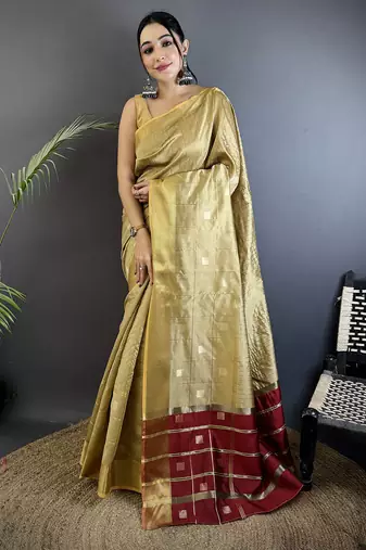 ivory soft cotton silk blend bhagalpuri stripes zari weaving saree