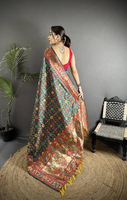 dark green soft silk blend banarasi zari woven saree 3