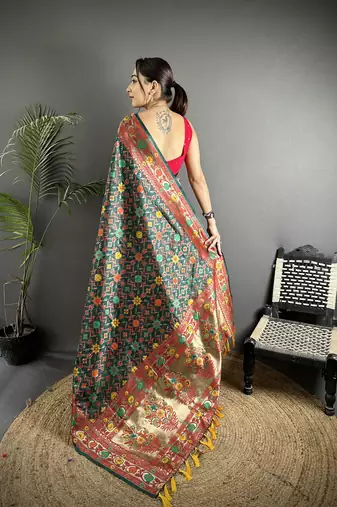 dark green soft silk blend banarasi zari woven saree