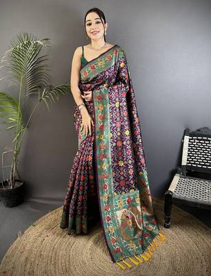 wine soft silk blend banarasi zari woven saree 1