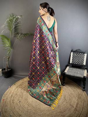 wine soft silk blend banarasi zari woven saree 3