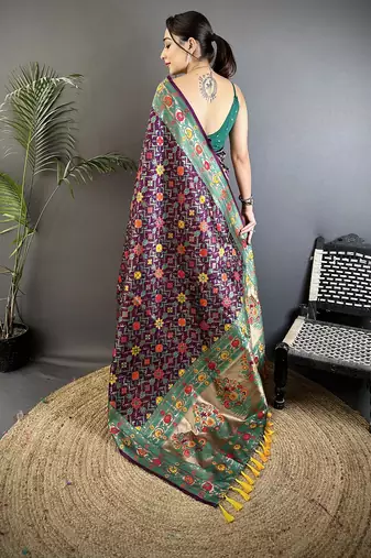 wine soft silk blend banarasi zari woven saree