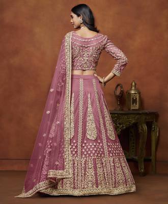 Pink Net Heavy Thread Embroidery With Sequins Work Lehenga Choli set with dupatta 3