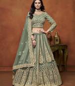 Green Net Heavy Thread Embroidery With Sequins Work Lehenga Choli set with dupatta