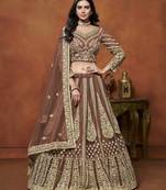 Brown Net Heavy Thread Embroidery With Sequins Work Lehenga Choli set with dupatta