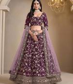 Purple art silk heavy thread embroidery with sequins work lehenga choli set with blouse and dupatta