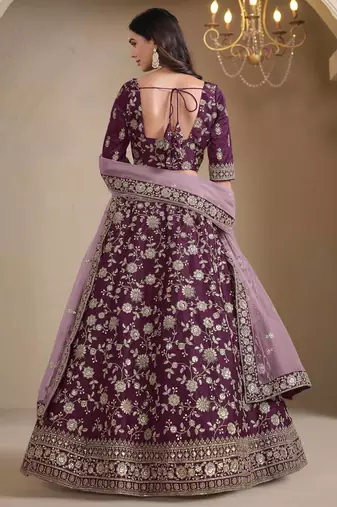 Purple art silk heavy thread embroidery with sequins work lehenga choli set with blouse and dupatta