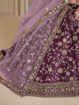 Purple art silk heavy thread embroidery with sequins work lehenga choli set with blouse and dupatta 4