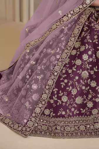 Purple art silk heavy thread embroidery with sequins work lehenga choli set with blouse and dupatta