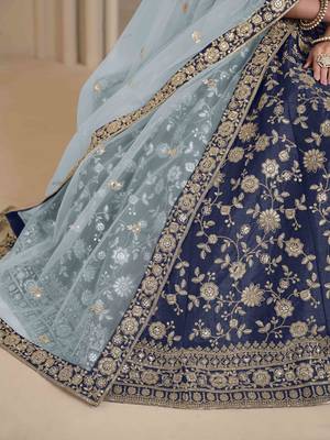 Navy Blue Art Silk Heavy Thread Embroidery With Sequins Work Lehenga Choli set with blouse and duppata 4