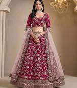 Dark Pink Art Silk Heavy Thread Embroidery With Sequins Work Lehenga Choli set with blouse and duppatta