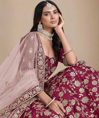 Dark Pink Art Silk Heavy Thread Embroidery With Sequins Work Lehenga Choli set with blouse and duppatta 2