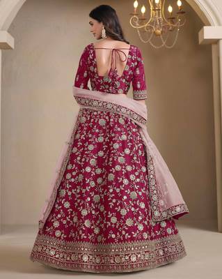 Dark Pink Art Silk Heavy Thread Embroidery With Sequins Work Lehenga Choli set with blouse and duppatta 3