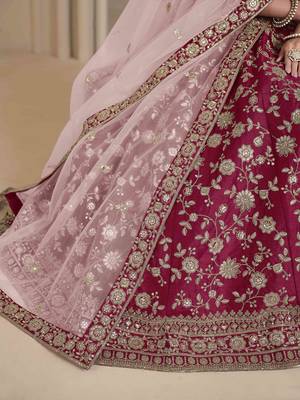 Dark Pink Art Silk Heavy Thread Embroidery With Sequins Work Lehenga Choli set with blouse and duppatta 4
