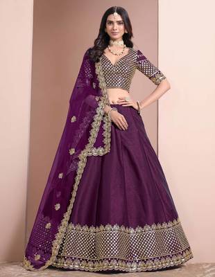 Purple Art Silk Heavy Thread Embroidery With Sequins Work Lehenga Choli set with blouse and dupatta 1