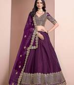 Purple Art Silk Heavy Thread Embroidery With Sequins Work Lehenga Choli set with blouse and dupatta
