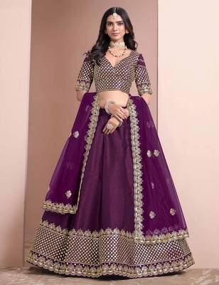 Purple Art Silk Heavy Thread Embroidery With Sequins Work Lehenga Choli set with blouse and dupatta 2